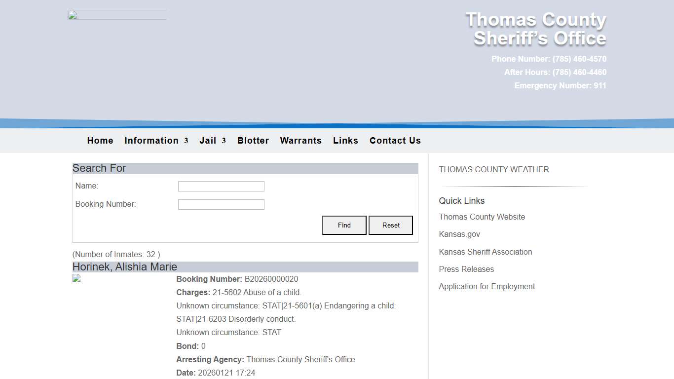 Inmates | Thomas County Sheriffs Office